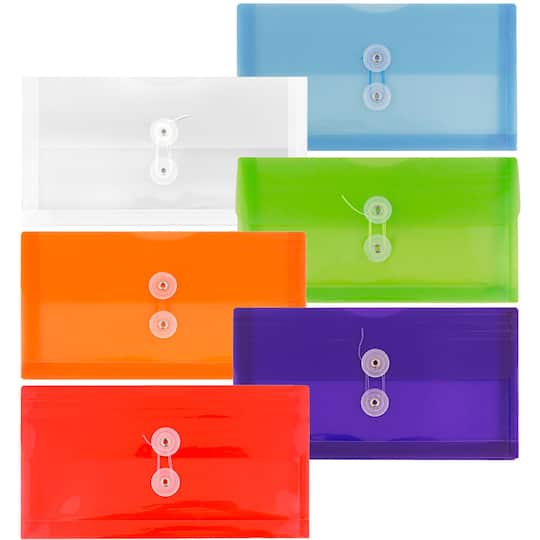 JAM Paper 5.25" x 10" Mixed Plastic Button String Booklet Envelopes, 12ct.